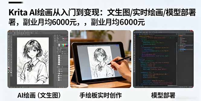 Krita AI绘画从入门到变现：文生图/实时绘画/模型部署，副业月均6000元-优优云网创