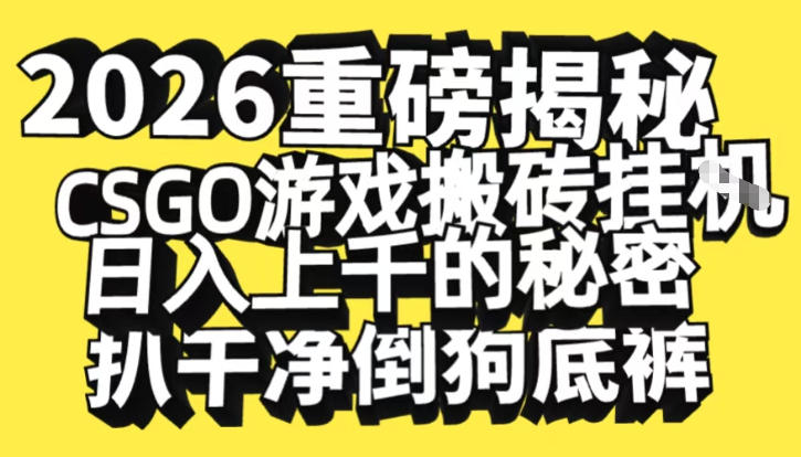2026开年重磅解密,CSGO游戏搬砖挂G日入1k+的秘密,把倒狗的底裤扒干【揭秘】-优优云网创