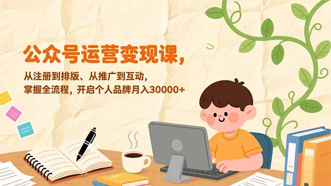 公众号运营变现课，从注册到排版、从推广到互动，掌握全流程，开启个人品牌月入30000+-优优云网创