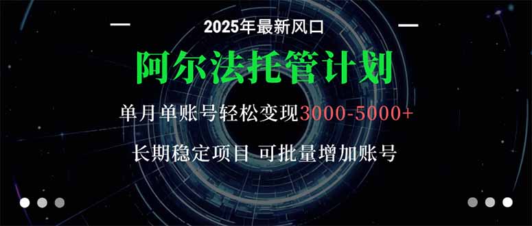 阿尔法托管计划 单账号月入3000-5000，长期稳定项目，新手小白轻松上手。-优优云网创