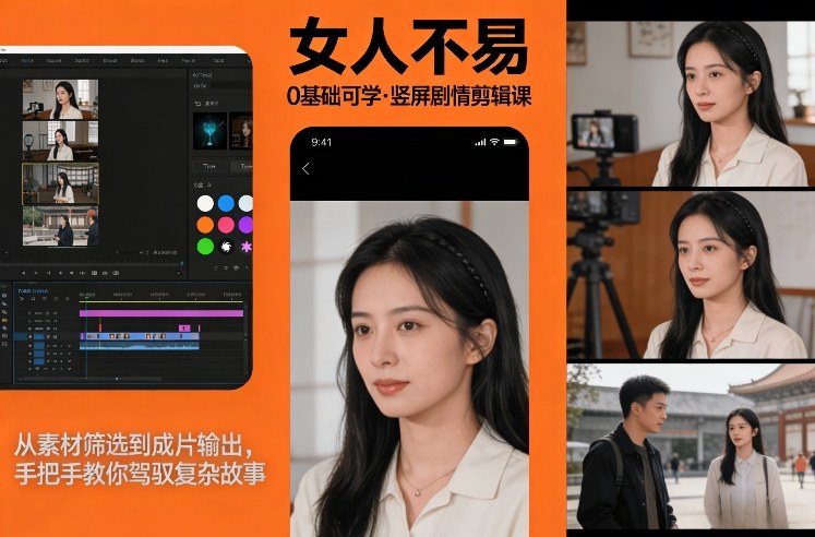 0基础可学！《女人不易》竖屏剧情剪辑课，从素材筛选到成片输出，手把手教你驾驭复杂故事-优优云网创