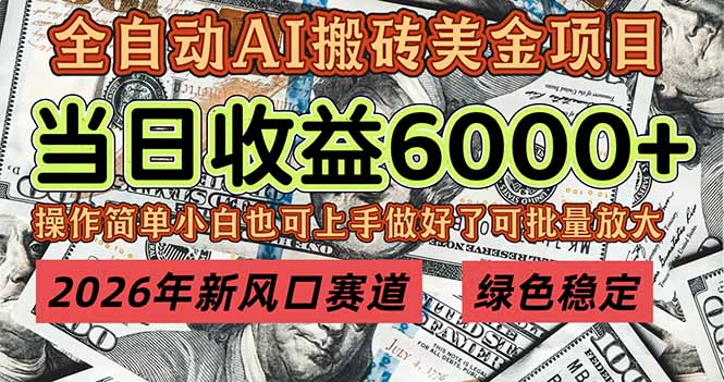 2026年新风口赛道，当日6000+以上，可批量放大，月收入20万+，长期绿色稳定的项目-优优云网创