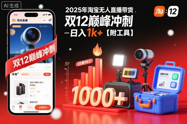 2025年淘宝无人直播带货,冲刺双12,日入1k+【附工具】【揭秘】-优优云网创