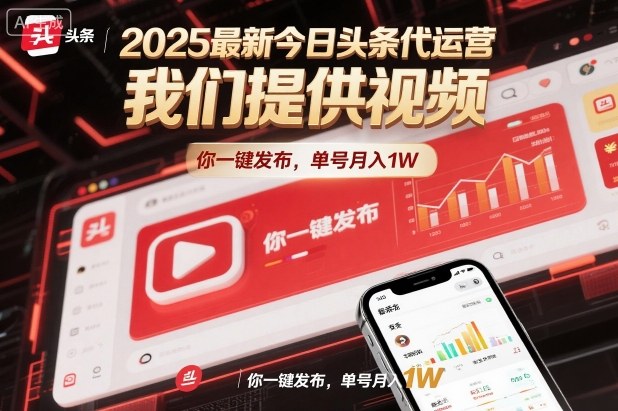 2025最新今日头条代运营，我们提供视频，你一键发布，单号月入1W【揭秘】-优优云网创
