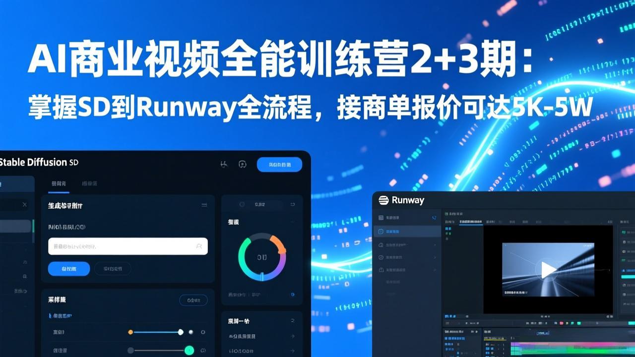 AI商业视频全能训练营2+3期：掌握SD到Runway全流程，接商单报价可达5K-5W-优优云网创