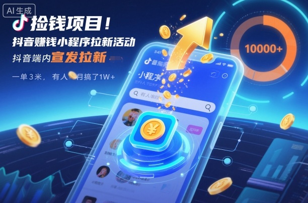 捡钱项目！抖音賺钱小程序拉新活动，抖音端内宣发拉新，一单3米，有人半个月搞了1W+-优优云网创
