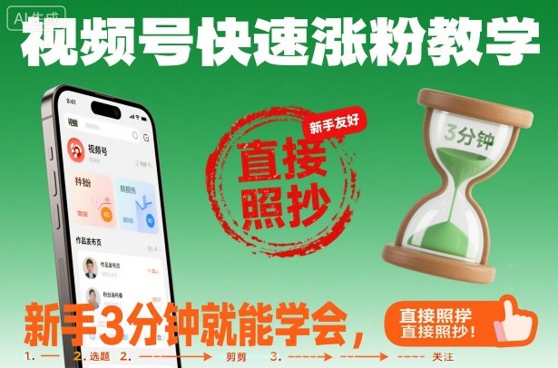 视频号快速涨粉教学，新手3分钟就能学会，直接照抄！-优优云网创