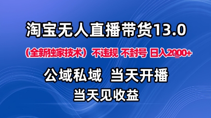 淘宝无人直播13.0，公域私域技术，不封号，不违规布局下半年旺季赛道，日入1K+(独家技术)【揭秘】-优优云网创