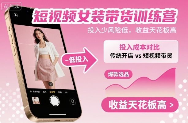 短视频女装带货训练营，投入少风险低，收益天花板高-优优云网创