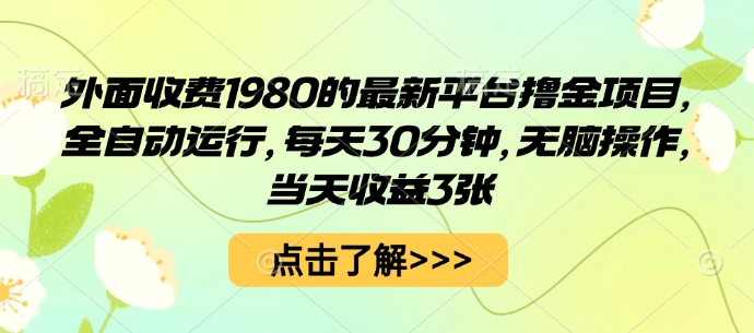外面收费1980的最新平台撸金项目，全自动运行，每天30分钟，无脑操作，当天收益3张【揭秘】-优优云网创