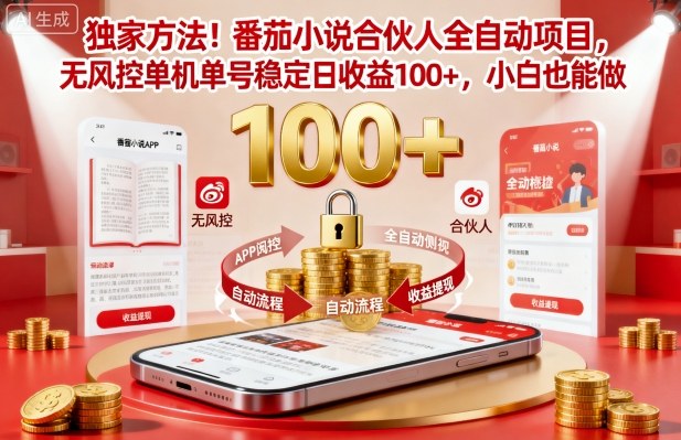 独家方法！番茄小说合伙人全自动挂G项目，无风控单机单号稳定日收益100+，小白也能做【揭秘】-优优云网创