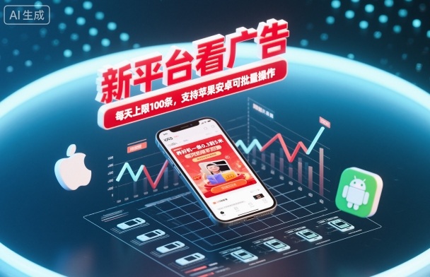 新平台看广告，养好机一条0.3到5米，每天上限100条，支持苹果安卓可批量操作-优优云网创