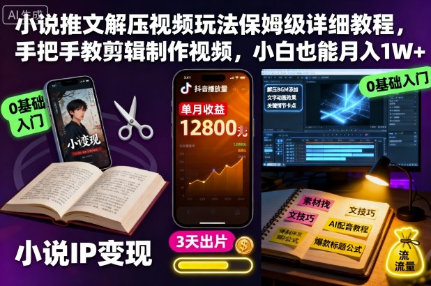 小说推文解压视频玩法保姆级详细教程,手把手教剪辑制作视频,小白也能月入1W+-优优云网创