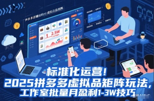 标准化运营！2025拼多多虚拟品矩阵玩法，工作室批量月盈利1-3W技巧【揭秘】-优优云网创