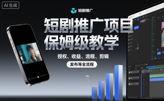 短剧推广项目保姆级教学，授权、收益、流程、剪辑，发布等全流程-优优云网创