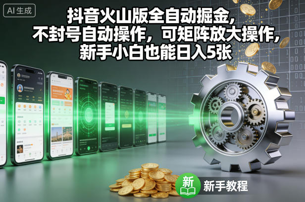 抖音火山版全自动掘金，不封号自动操作，可矩阵放大操作，新手小白也能日入5张【揭秘】-优优云网创