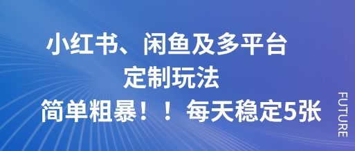 小红书、闲鱼及多平台定制玩法简单粗暴!每天稳定5张-优优云网创