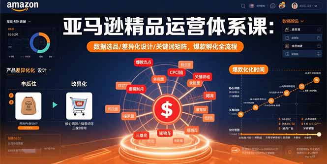 亚马逊精品运营体系课:数据选品/差异化设计/关键词矩阵,爆款孵化全流程-优优云网创