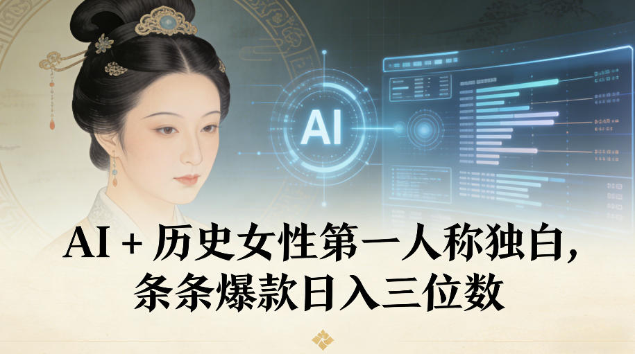 AI+历史女性第一人称独白，条条爆款日入三位数-优优云网创