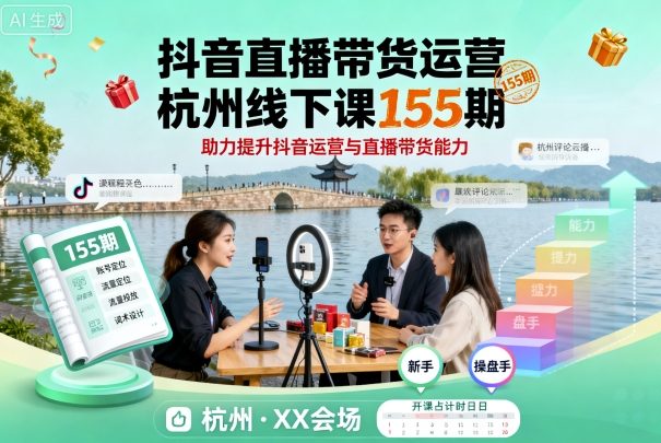 抖音直播带货运营杭州线下课155期，助力提升抖音运营与直播带货能力-优优云网创