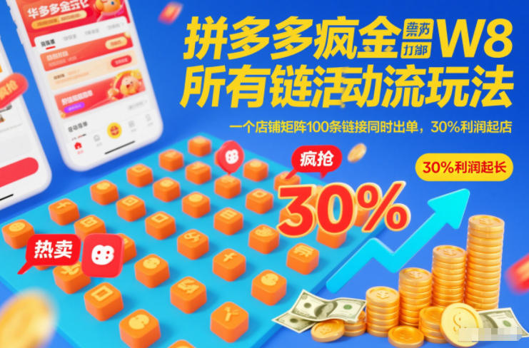 拼多多疯狂活动流玩法，所有链接全部打标，一个店铺矩阵100条链接同时出单，30%利润起店-优优云网创