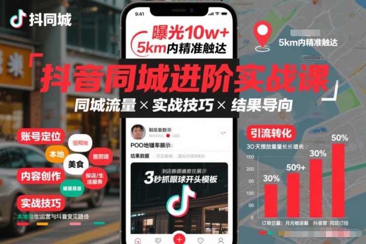 抖音同城进阶实战课，助你同城流量拿到结果-优优云网创