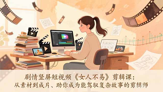 剧情竖屏短视频《女人不易》剪辑课：从素材到成片、助你成为能驾驭复杂故事的剪辑师-优优云网创