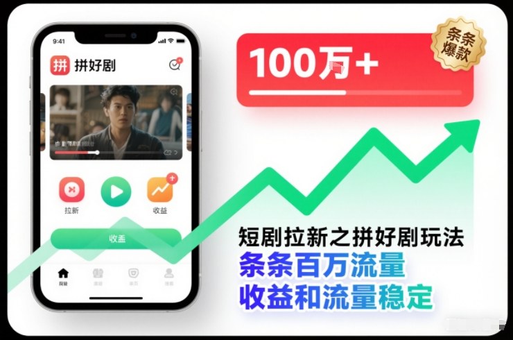 短剧拉新之拼好剧玩法，条条百万流量，收益和流量稳定-优优云网创