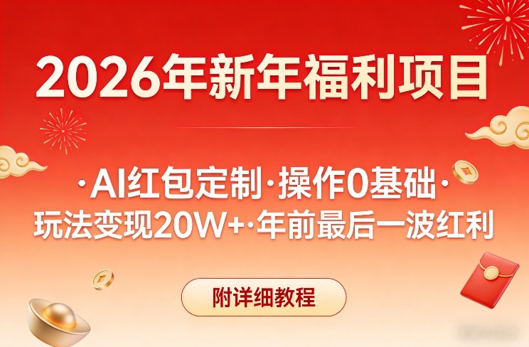 新年福利项目，AI红包定制，操作0基础，玩法变现20W+年前最后一波红利，附详细教程-优优云网创