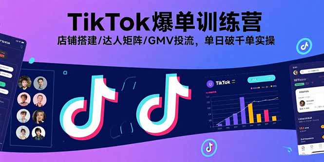 TikTok爆单训练营，店铺搭建/达人矩阵/GMV投流，单日破千单实操-优优云网创