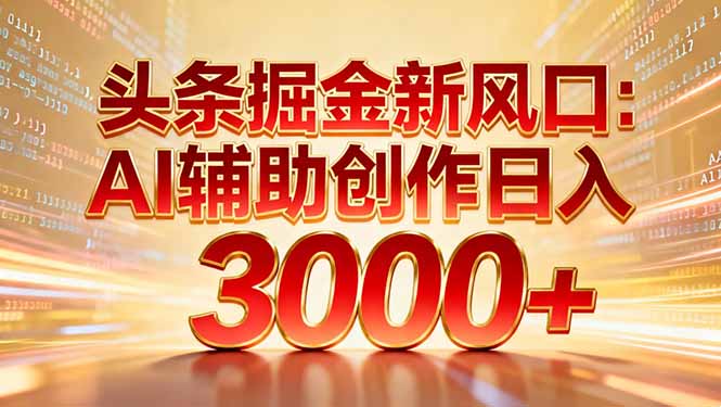 头条掘金新风口：AI辅助创作日入3000+，矩阵玩法当天启动隔天见效-优优云网创