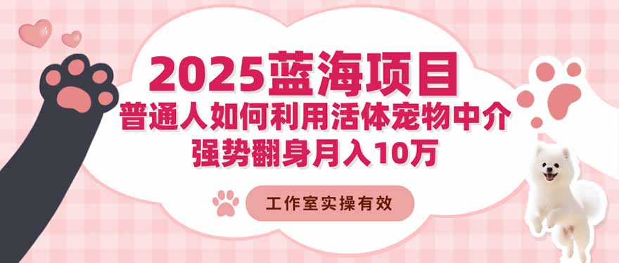 2025蓝海项目：普通人如何利用活体宠物中介，强势翻身月入10万-优优云网创