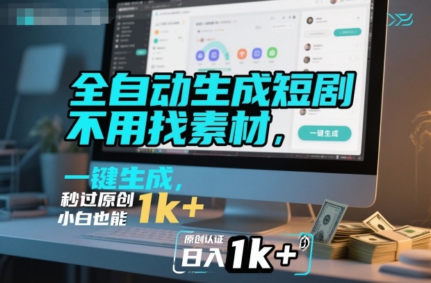 全自动生成短剧，不用找素材，不用剪辑，一键生成，秒过原创，小白也能轻松日入1k+【揭秘】-优优云网创