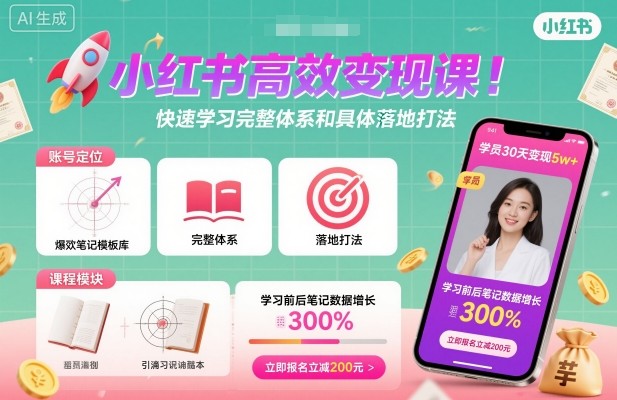 小红书高效变现课,快速学习小红书完整体系和具体落地打法-优优云网创