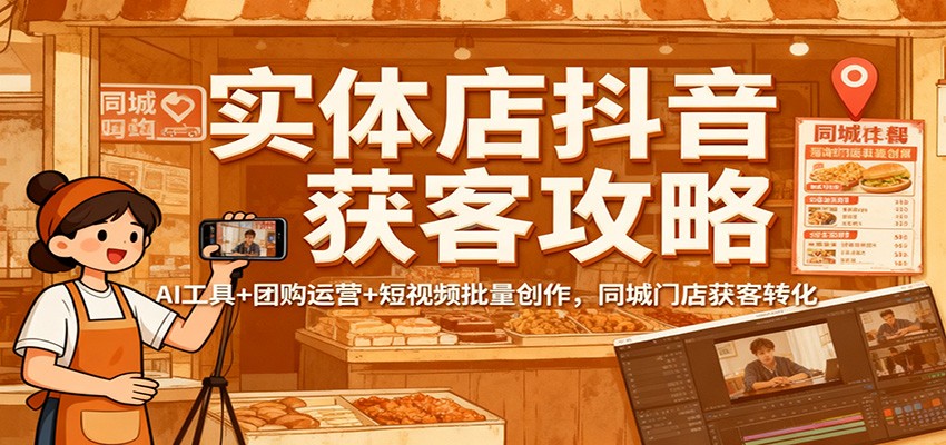 实体店抖音获客攻略：AI工具+团购运营+短视频批量创作，同城门店获客转化-优优云网创
