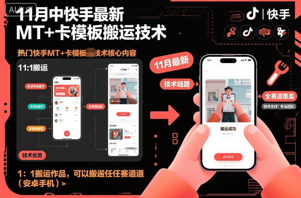 11月中快手最新MT+卡模板搬运技术，1：1搬运作品，可以搬运任何赛道(安卓手机)-优优云网创