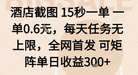 酒店截图15秒一单，一单0.6米，每天任务无上限，全网首发可矩阵单日收益3张【揭秘】-优优云网创