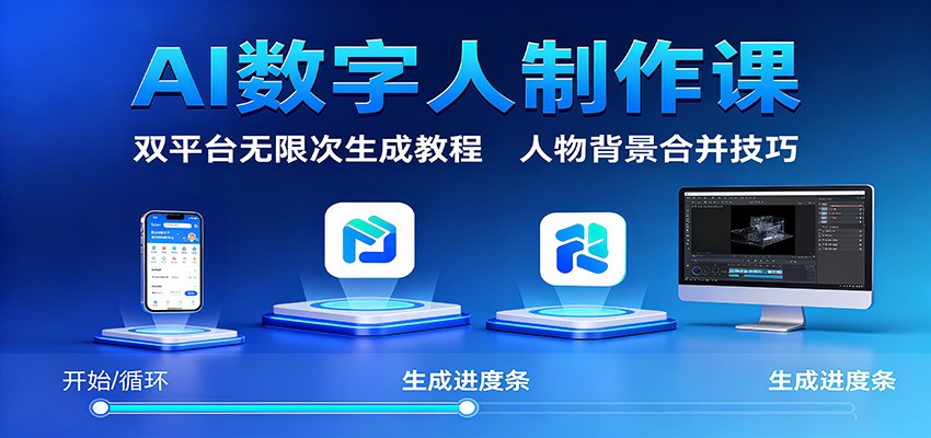 AI数字人制作课：双平台无限次生成教程，人物背景合并技巧-优优云网创