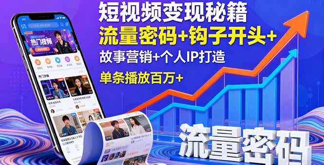 短视频变现秘籍，流量密码+钩子开头+故事营销+个人IP打造，单条播放百万+-优优云网创