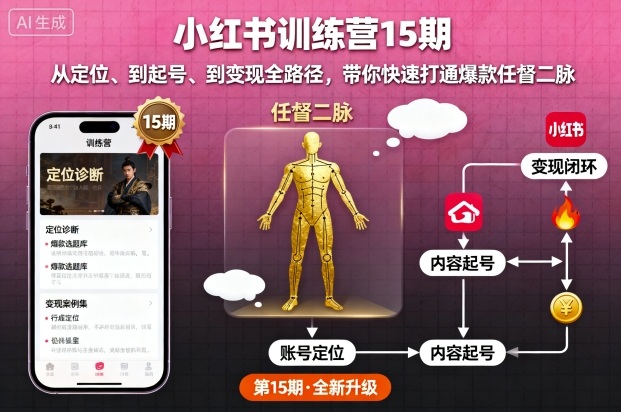 小红书训练营15期，从定位、到起号、到变现全路径，带你快速打通爆款任督二脉-优优云网创