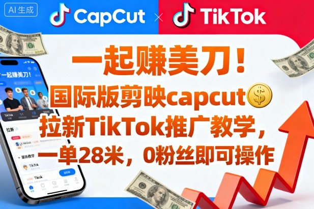 一起賺美刀！国际版剪映capcut拉新TikTok推广教学，一单28米，0粉丝即可操作(附推广入口和教学)-优优云网创